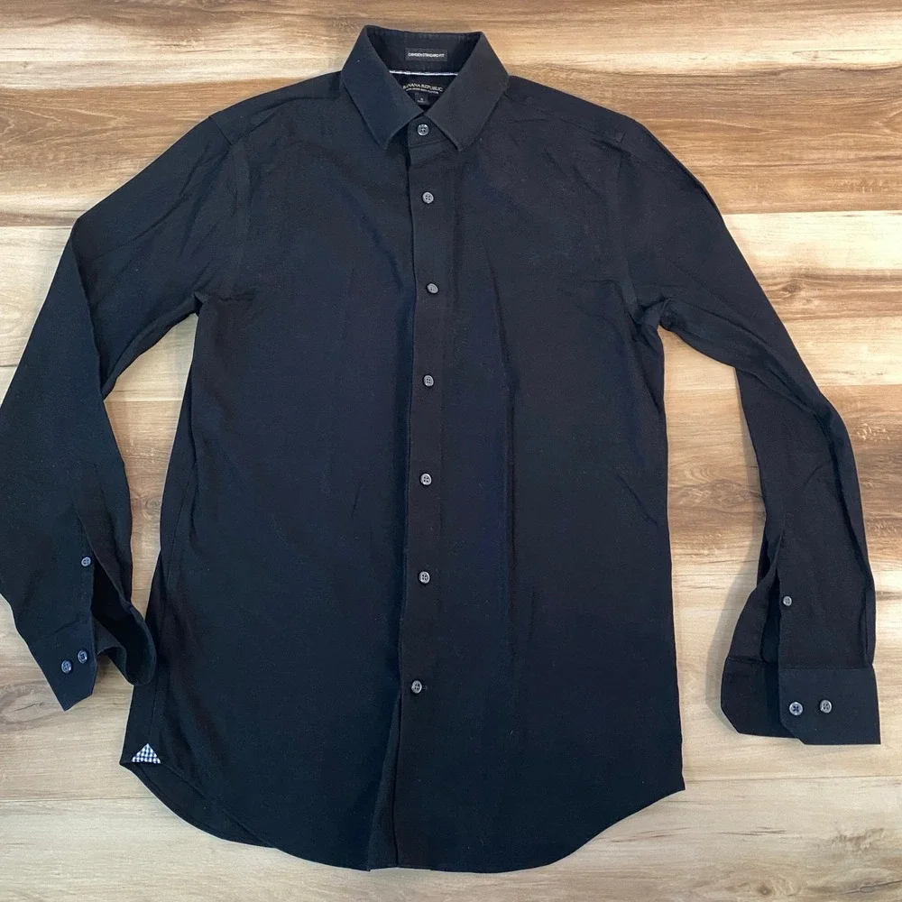 Banana Republic Shirt Mens Small Camden Standard Fit Non-Iron Cotton Black